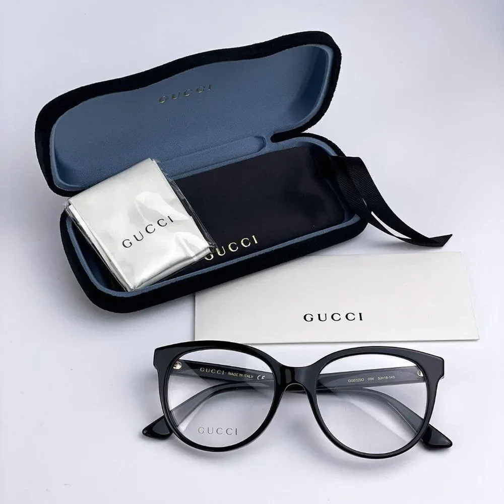 SALE! NEW GUCCI LOGO GG0329O 004 Black Multicolor Round Women Eyeglasses